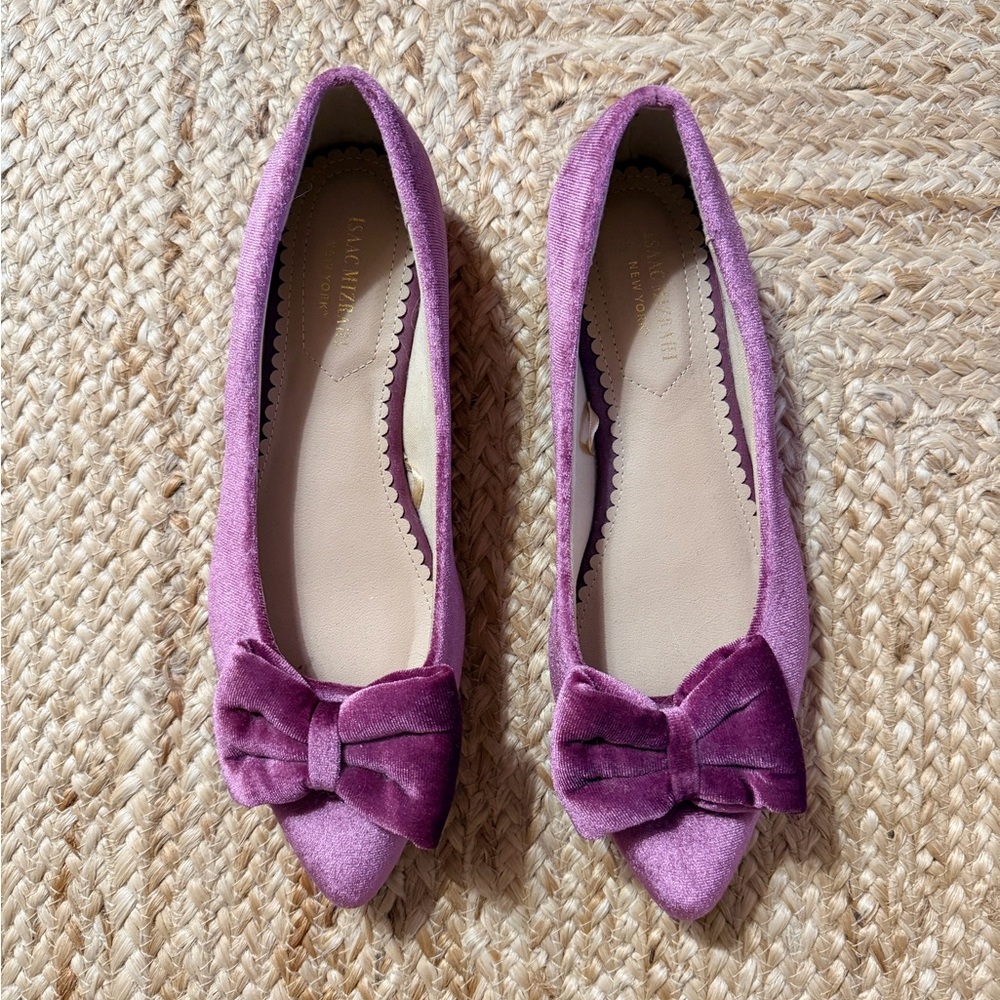 Isaac Mizrahi Purple Velvet Bow Flats